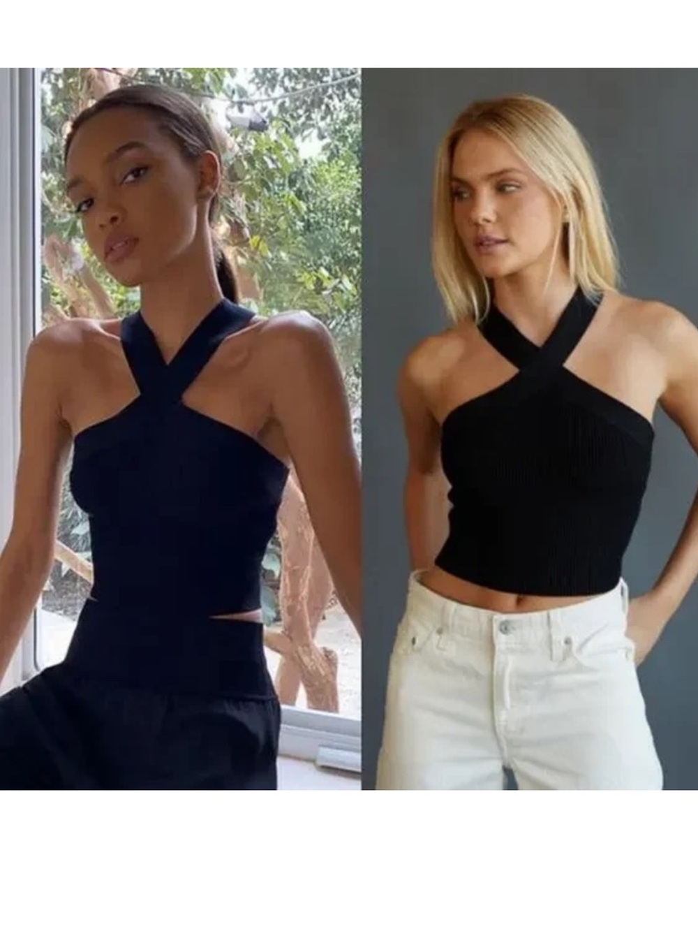 Aritzia Babaton Sculpt Knit Criss Cross Cropped top XXS BLACK NOIR